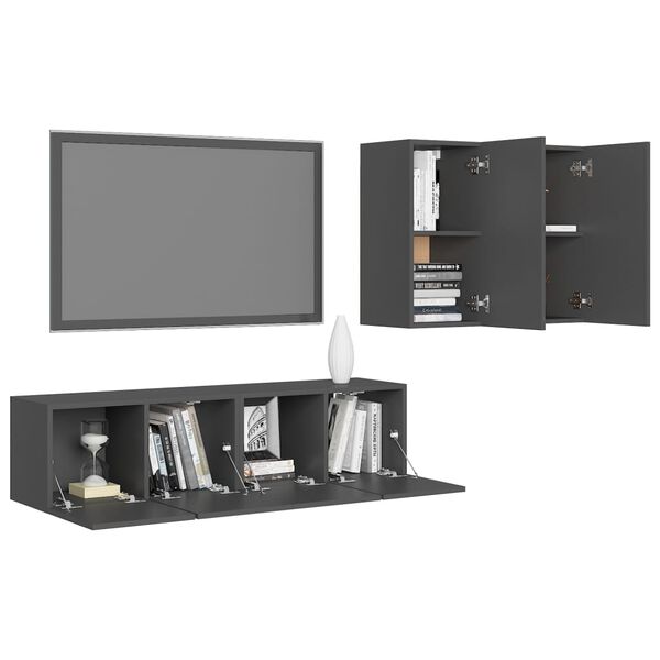 vidaXL 4 Piece TV Cabinet Set Grey Engineered Wood