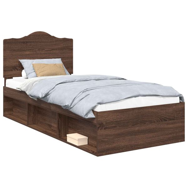 vidaXL Bed Frame with Headboard Brown Oak 90 x 200 cm Solid Pine Wood