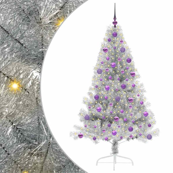 vidaXL Artificial Pre-lit Christmas Tree Silver 180 cm PET