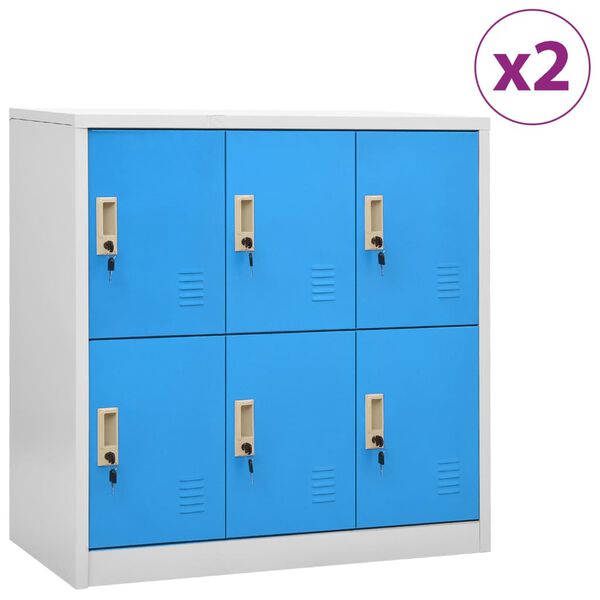 vidaXL Locker Cabinets 2 pcs Light Grey and Blue 90x45x92.5 cm Steel