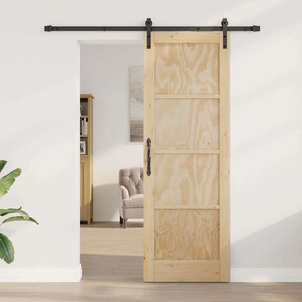 vidaXL Sliding Door Natural and Black 73.5 x 211 cm Solid Pine Wood