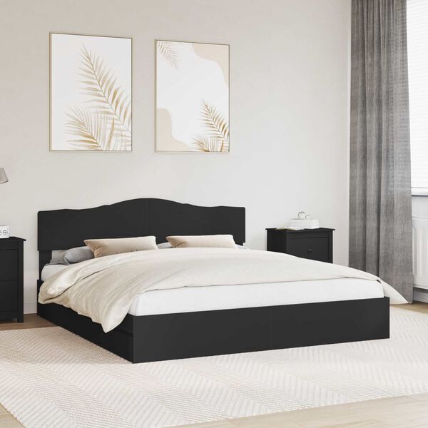 vidaXL Storage Bed with Headboard Black 200 x 200 cm Engineered Wood