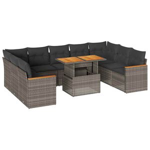vidaXL 10 Piece Garden Sofa Set with Cushions Grey Poly Rattan Acacia