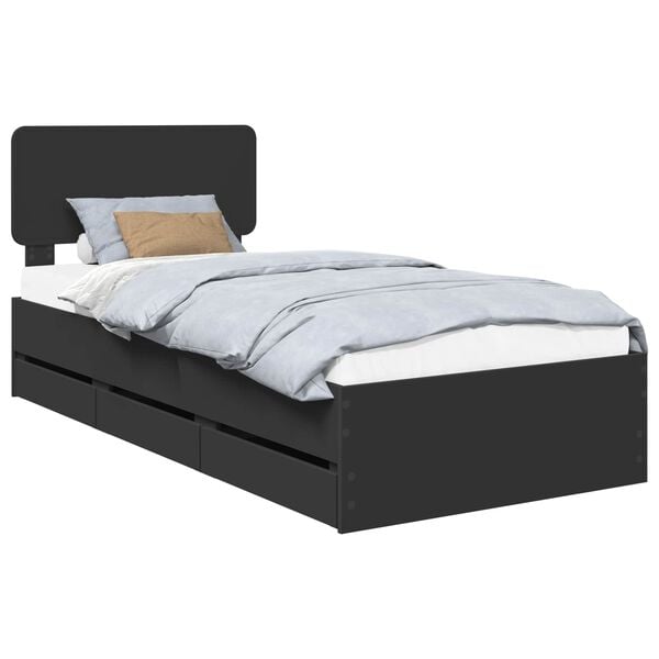 vidaXL Bed Frame with Headboard Black 75 x 190 cm Engineered Wood