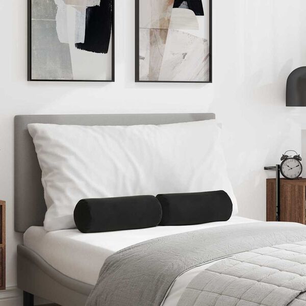 vidaXL Bolster Pillows 2 pcs Black Ø 15 x 40 cm Corduroy Fabric