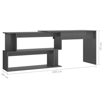 vidaXL Corner Desk High Gloss Grey 200x50x76 cm Engineered Wood