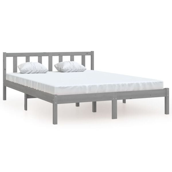 vidaXL Bed Frame without Mattress Grey Solid Wood Pine King Size