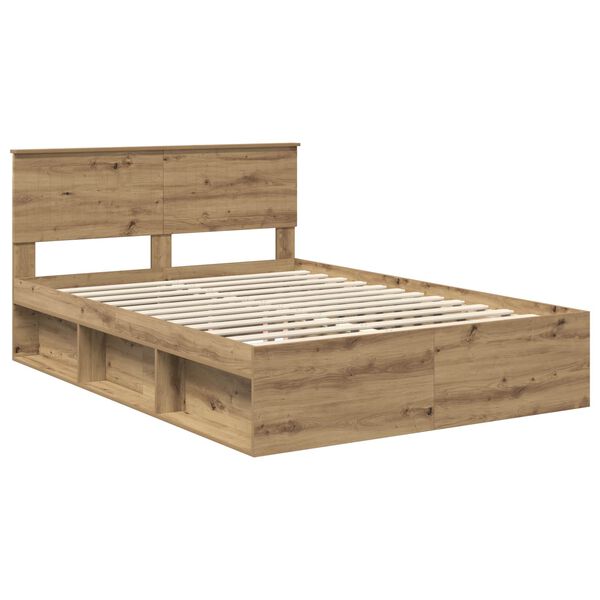 vidaXL Bed Frame Artisian Oak 135 x 190 cm Solid Pine Wood