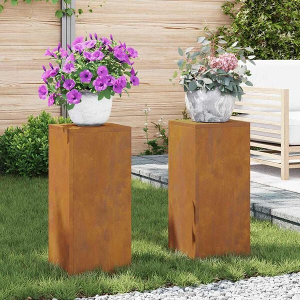 vidaXL Plant Stand 2 pcs Rusty 24 x 24 x 55 cm Weathering Steel