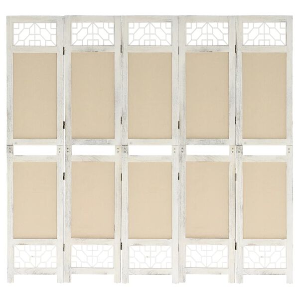 vidaXL 5-Panel Room Divider Cream 175x165 cm Fabric