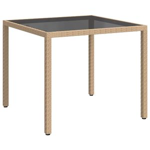 vidaXL Garden Table 90x90x75 cm Tempered Glass and Poly Rattan Beige