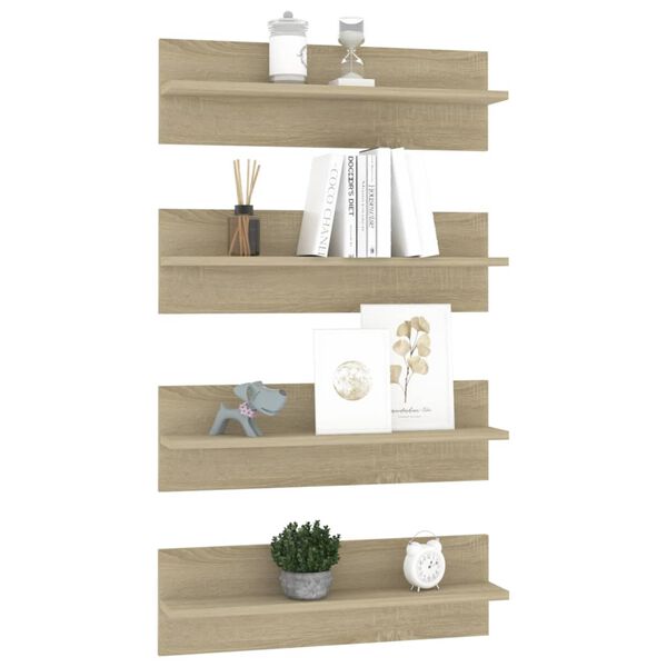 vidaXL Wall Shelf 4 pcs Sonoma Oak 60x11.5x18 cm Engineered Wood
