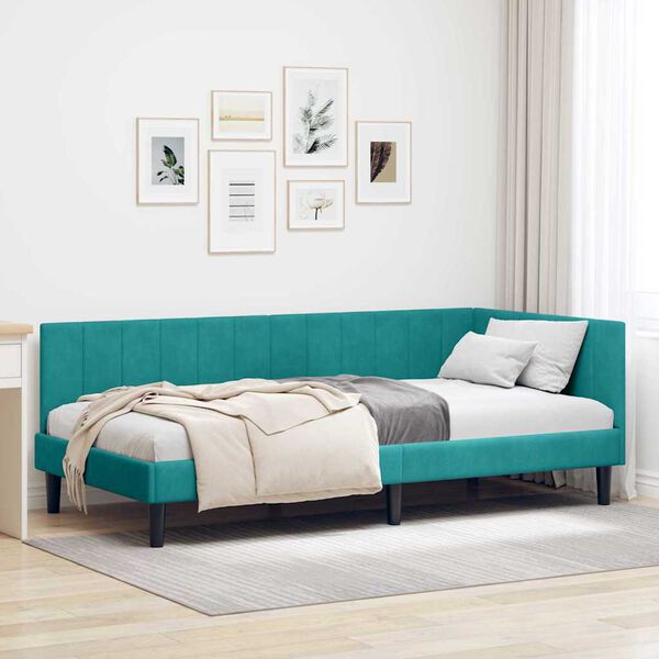 vidaXL Corner Bed Frame Turquoise 100 cm x 200 cm Velvet