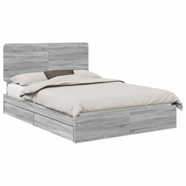 vidaXL Storage Bed Grey Sonoma 160 x 200 cm Engineered Wood