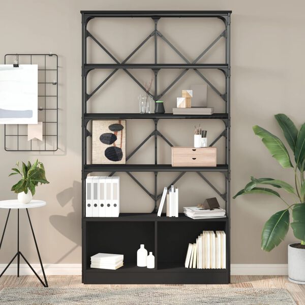 vidaXL Bookcase Black 100x26x180 cm Engineered Wood and Metal