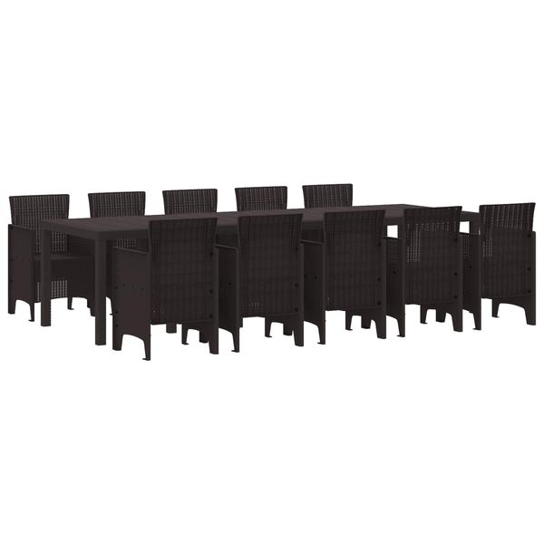 vidaXL Garden Dining Set with Cushion 11 pcs Brown Rattan