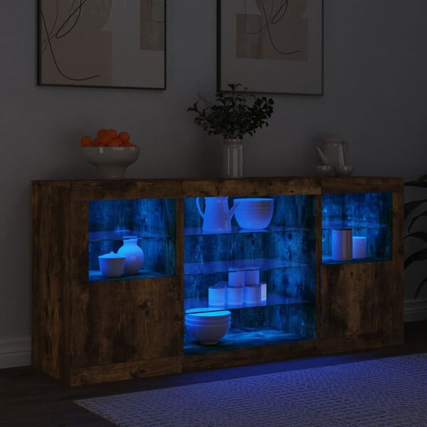 vidaXL Sideboard with LED Lights Smoked Oak 142.5x37x67 cm