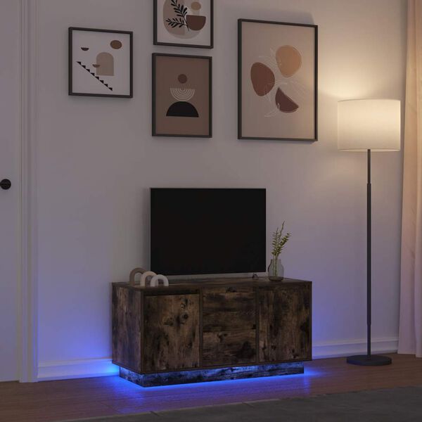 vidaXL TV Cabinet with LED Lights Smoked Oak 100x41x50 cm