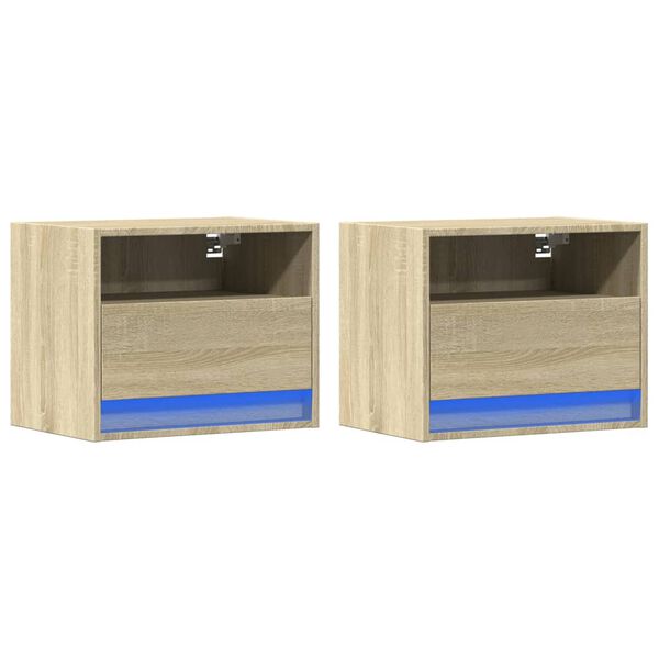 vidaXL Wall-mounted Bedside Cabinets with LED Lights 2 pcs Sonoma Oak