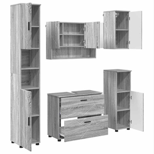 vidaXL Bathroom Furniture Set with Drawer with Shelf 5 pcs Grey Sonoma