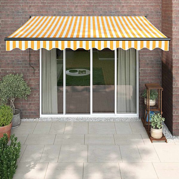 vidaXL Retractable Awning Yellow and White 3x2.5 m Fabric and Aluminium