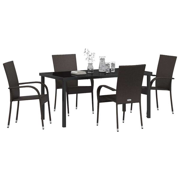 vidaXL Garden Dining Set 5 pcs Brown Powder-Coated Steel