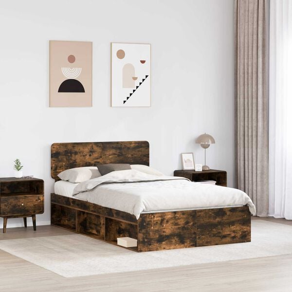 vidaXL Bed Frame Smoked Oak 120 x 200 cm Solid Pine Wood