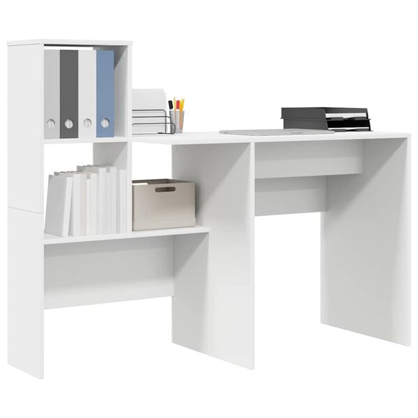 vidaXL Desk with Shelf White 131.5 x 50 x 106.5 cm Engineered Wood