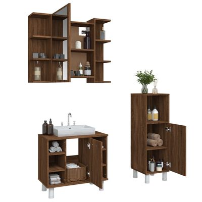 vidaXL 3 Piece Bathroom Cabinet Set Brown Oak Engineered Wood