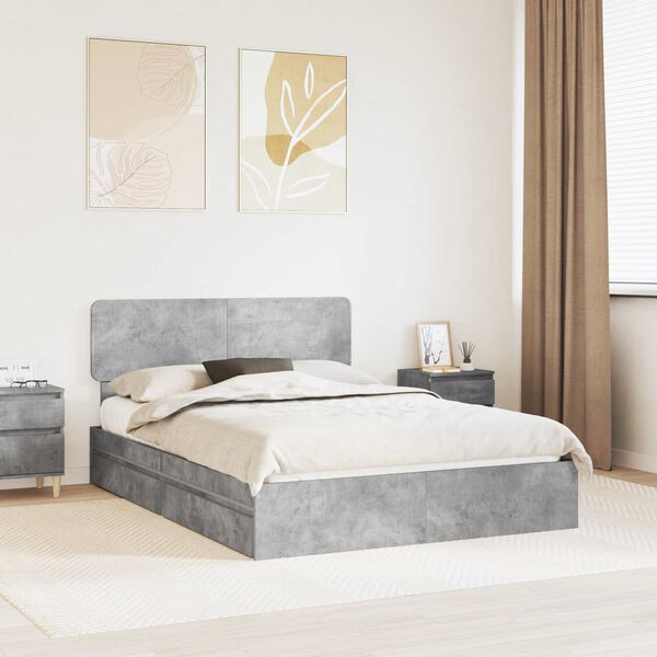 vidaXL Storage Bed Concrete Grey 150 x 200 cm Engineered Wood