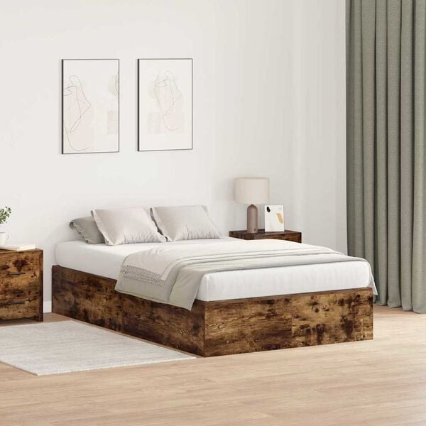 vidaXL Storage Bed Frame Smoked Oak 120 x 190 cm Engineered Wood