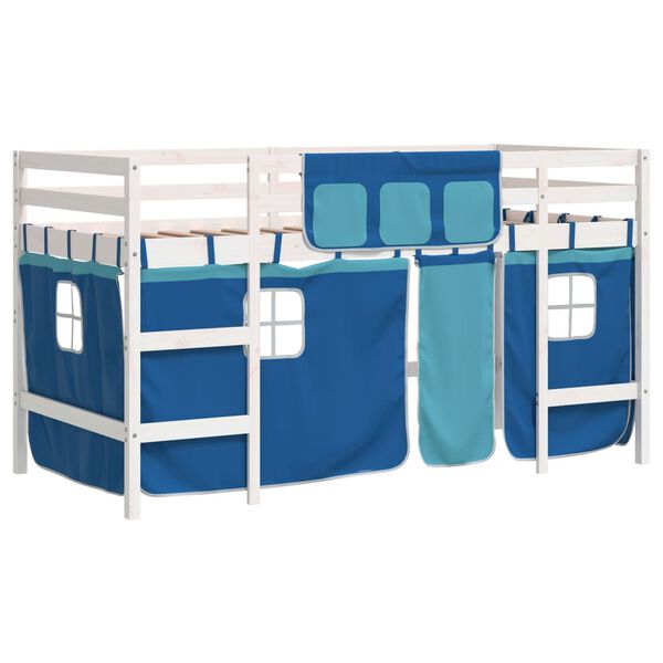 vidaXL Kids' Loft Bed with Curtains without Mattress Blue 90x190cm