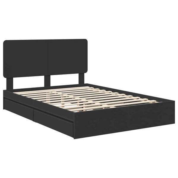 vidaXL Storage Bed with Headboard Black 150 x 200 cm Engineered Wood