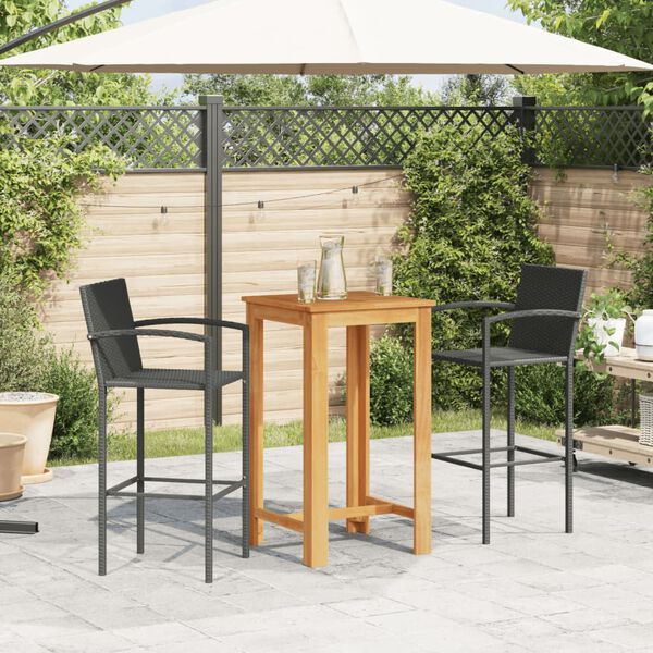 vidaXL 3 Piece Garden Bar Set Black Solid Wood Acacia and Poly Rattan