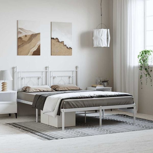 vidaXL Metal Bed Frame without Mattress with Headboard White 150x200cm