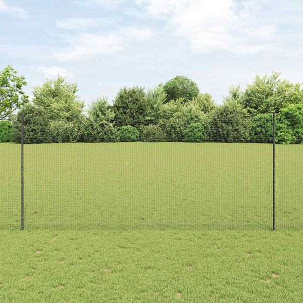 vidaXL Fence with Post Grey 1.4 x 25 m Steel and PVC