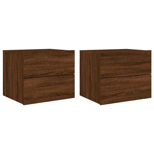 vidaXL Wall-mounted Bedside Cabinets with LED Lights 2 pcs Brown Oak