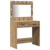 vidaXL Dressing Table with Mirror Lights 3 pcs Brown Engineered Wood