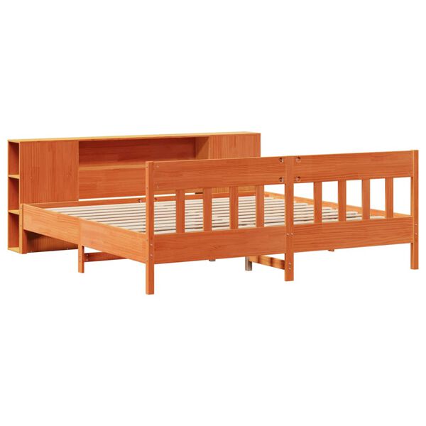 vidaXL Bookcase Bed without Mattress Wax Brown 200x200cm Solid Wood Pine
