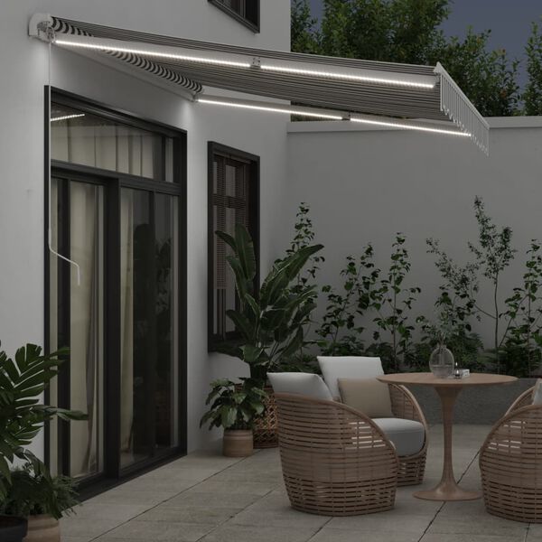 vidaXL Manual Retractable Awning With LED Anthracite&White 350x250 cm