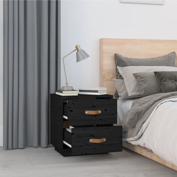 vidaXL Bedside Cabinet Black 40x34x45 cm Solid Wood Pine