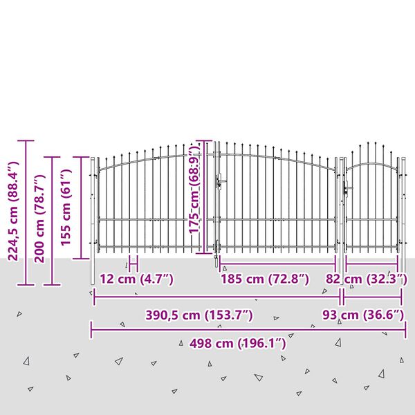 vidaXL Garden Gate with Lock Grey 100 x 500 cm Steel
