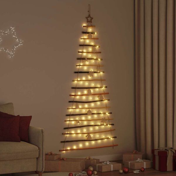 vidaXL Christmas Tree with 100 LEDs Natural 180 cm Solid Ash Wood