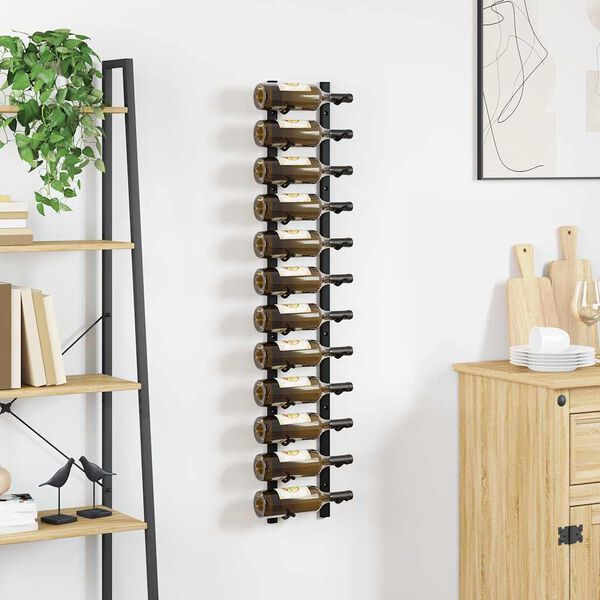 vidaXL Wall Mounted Wine Rack for 12 Bottles Black Iron
