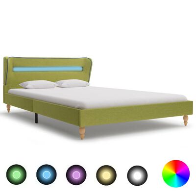 vidaXL Bed Frame with LED Green Fabric 135x190 cm 4FT6 Double