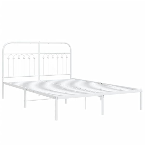vidaXL Metal Bed Frame without Mattress with Headboard White 140x190cm