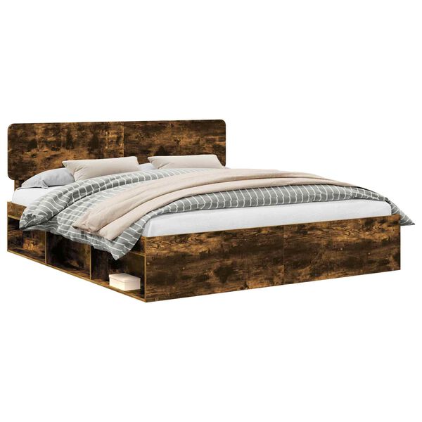 vidaXL Bed Frame Smoked Oak 180 x 200 cm Solid Pine Wood