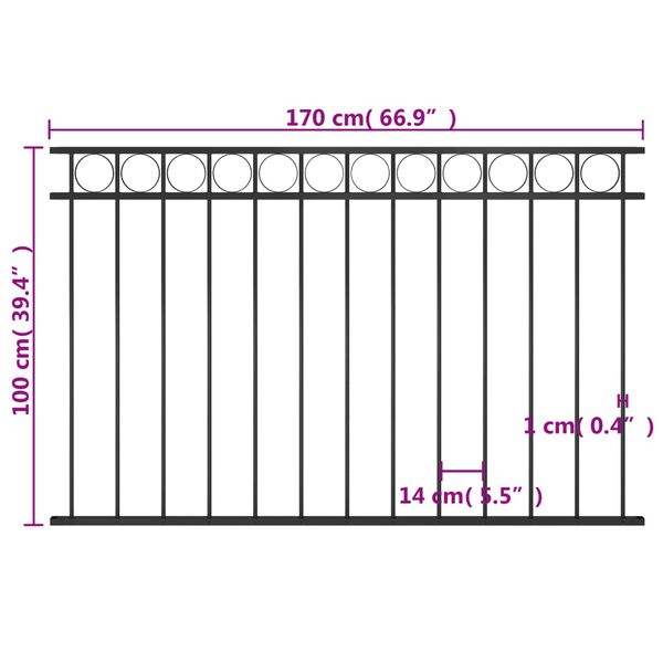 vidaXL Fence Panel Steel 1.7x1 m Black
