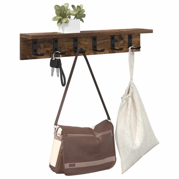 vidaXL Wall-Mounted Coat Rack Smoked Oak 60 x 10.5 x 10.5 cm