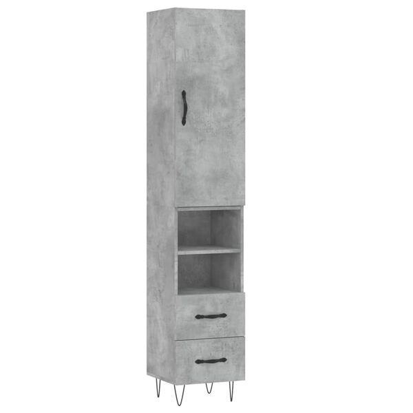 vidaXL Highboard Concrete Grey 34.5x34x180 cm Engineered Wood